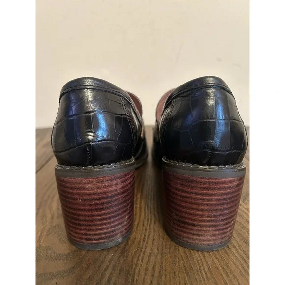 Anthropologie All Black Croc Kitty Loafers Chunky Heel Women's Size 39 US 8.5/9 - Picture 6 of 11